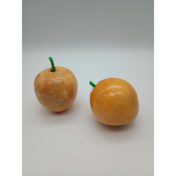 2 Vintage Alabaster Marble Stone Yellow Apple Paperweight - Picture 2 of 3